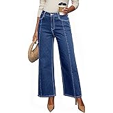 Dokotoo Women‘s High Waisted Wide Leg Jeans Strechy Raw Hem Denim Pants