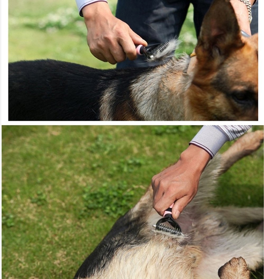 [Dematting Comb]CELEMOON Pet Rake, Dual Sided 6 + 11 Teeth, Professional Pet Undercoat Dematting Comb Fur Grooming Rake Knot Cutter for Cats & Dogs, Pink