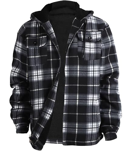 V VALANCH Men's Flannel Sherpa Lined Full-Zip Fleece Jacket with