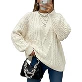Simlakey Women Oversized Sweater Cable Knit Chunky Pullover Long Sleeve Crew Neck Outfit Winter Knitwear Loose Fit Casual Top