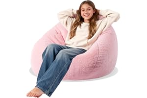 ENBAOHUI 3FT Faux Fur Comfy Memory Foam Bean Bag Chairs for Kids or Babies with Filling Bean Bag Sofa with Handle Super Soft Washable Faux Fur Fabric Lazy Sofa 3 Foot Pink