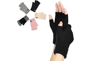 FAUSON Fingerless Gloves for Women - Winter Gloves Men Warm Stretch Knit Cold Weather