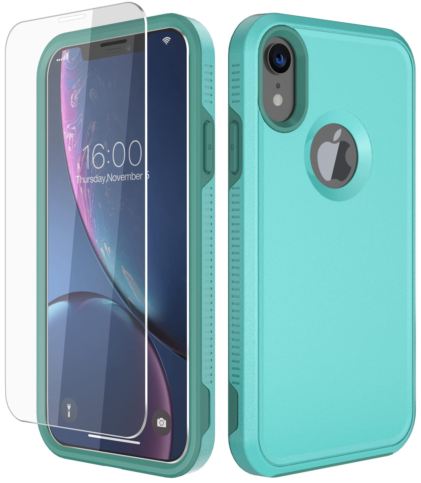 Diverbox for iPhone XR Case [Tempered Glass Screen Protector] [Shockproof] [Dropproof] Heavy Duty Protection Phone Case Cover for Apple iPhone XR (Teal)