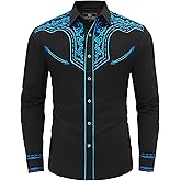 SALVAJE OESTE Men's Embroidered Western Cowboy Shirt Long Sleeve Slim Fit Snap Button Down Shirt