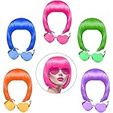 KUUQA 10 Pieces Party Wigs and Sunglass Set, Neon Short Bob Wig Sunglass Pack Costume Colorful Cosplay Wig Daily Party Hairpieces for Bachelorette Neon Party Favors, Halloween and Decorations