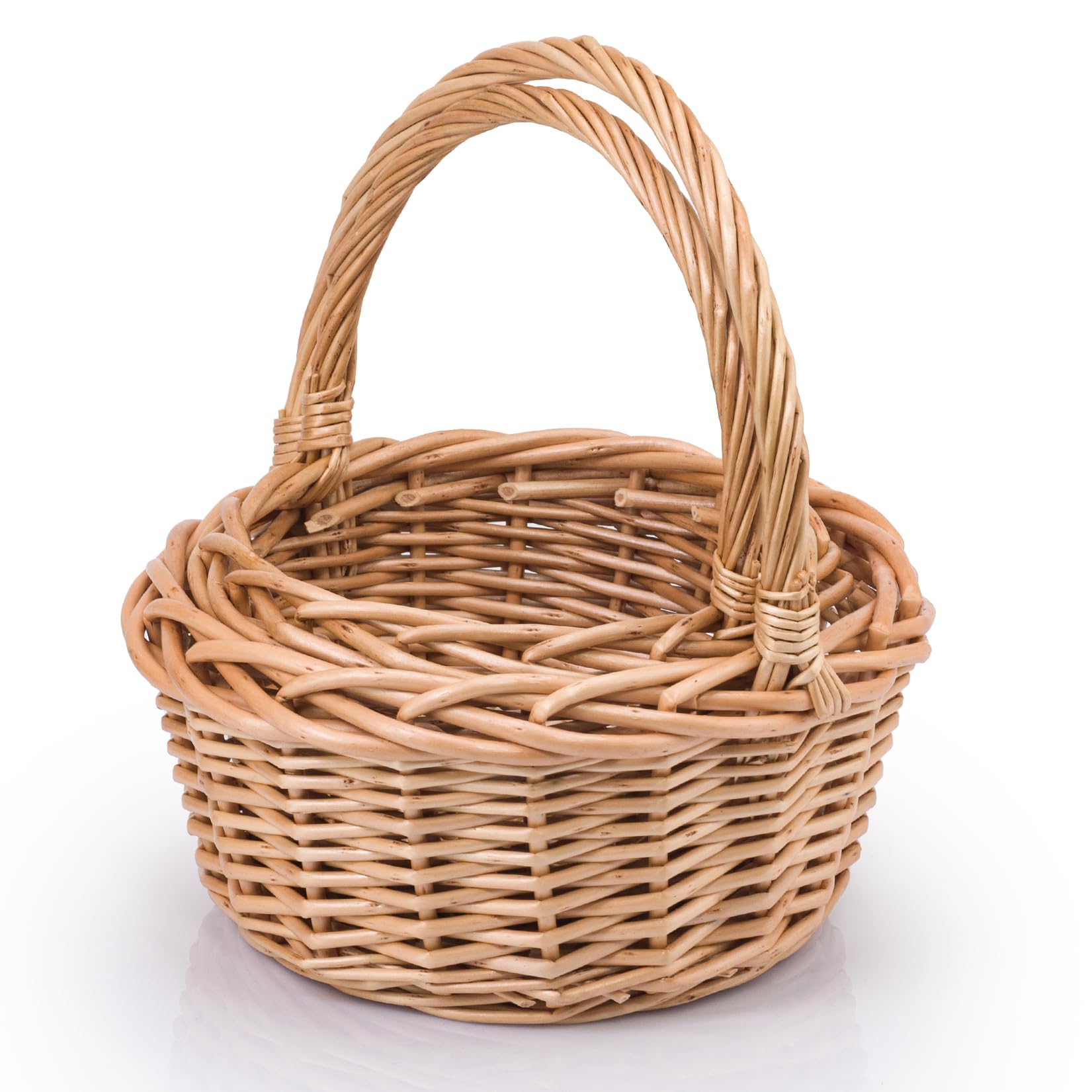 Woodluv Storage Baskets Set of 2, Round Shaped Wicker Woven Wedding, Flower Girls, Easter, Display & Gift Hamper Basket, Natural
