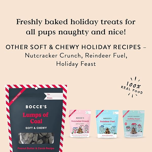 BOCCE’S BAKERY LUMPS OF COAL SOFT & CHEWY DOG TREATS, NATURAL WHEAT-FREE CHRISTMAS DOG TREATS, 6 OZ