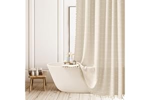 ggaimwf Boho Plaid Extra Long Shower Curtain - Farmhouse Checkered Polyester-Linen Fabric Shower Curtains for Bathroom, Rustic Shabby Chic Neutral Bathroom Curtain Set with Tassel 72x96 Inch