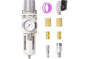 TAILONZ PNEUMATIC 0-150PSI 1/2 Inch NPT 5 Micron Copper Element Air Filter Pressure Regulator Combo Piggyback, Air Tool Compressor Filter with Gauge