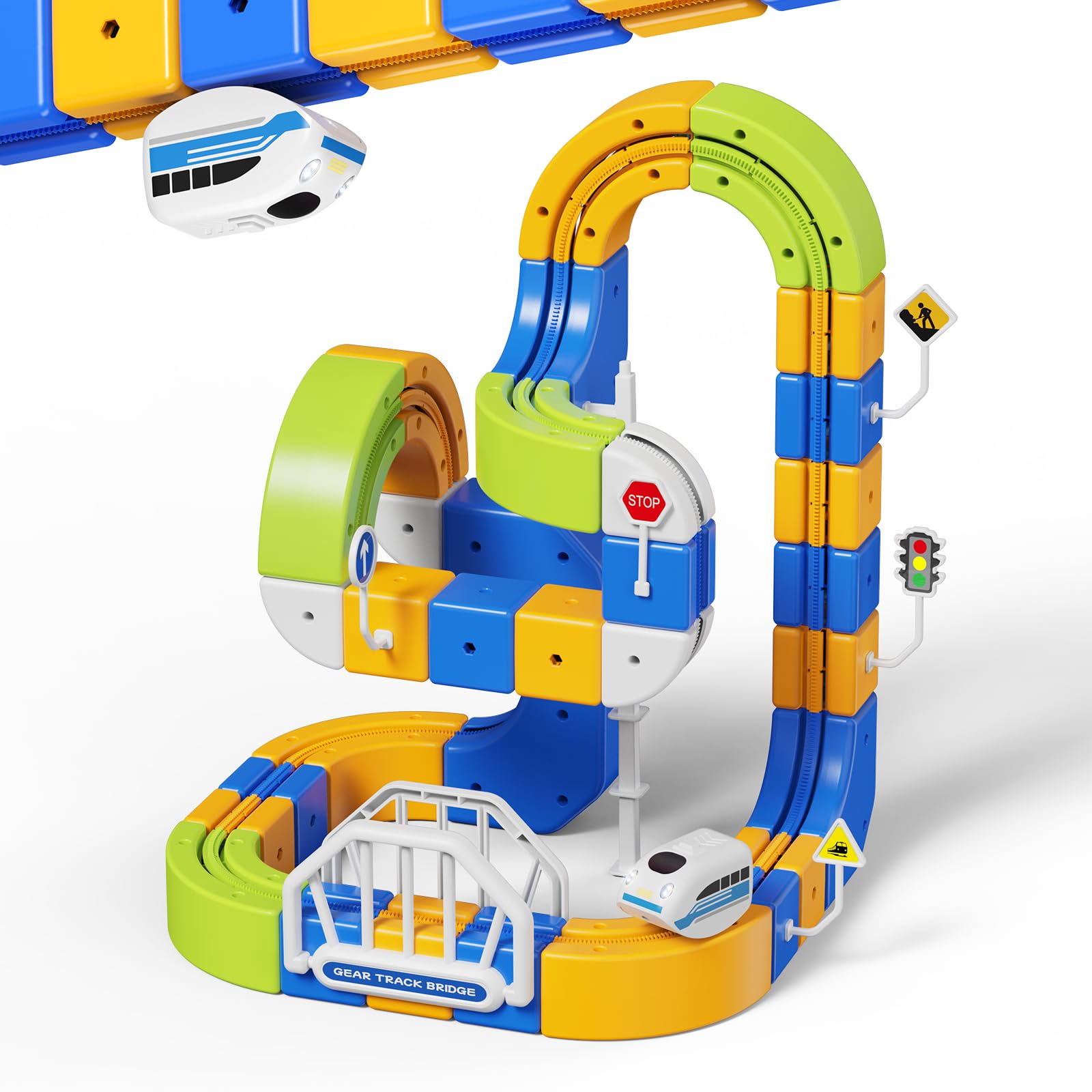 Electric Train Track Set for Kids 3-8, 124 Pcs(36 Track +1 Car) Click Rail Gravity-Defying Track Toys, 3D Magic Rail Cube Train Track Building Set, STEM Toy Gift for Boys Girls Aged 3 4 5 6 7 8