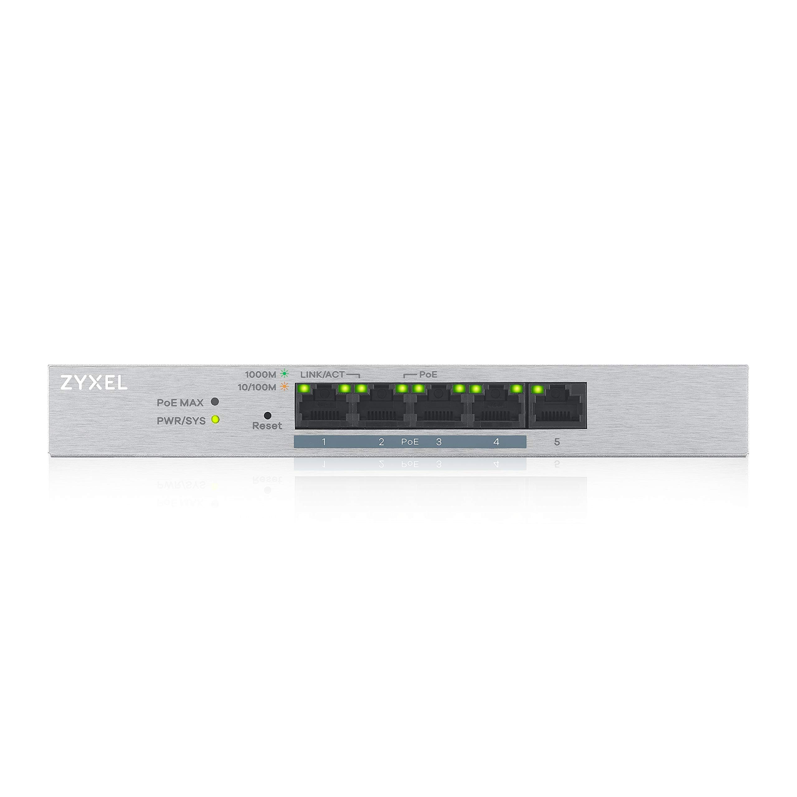 Zyxel 5-Port Gigabit Web Managed PoE+ Switch with 60 Watt Budget, limited lifetime protection, UK Plug [GS1200-5HPv2]