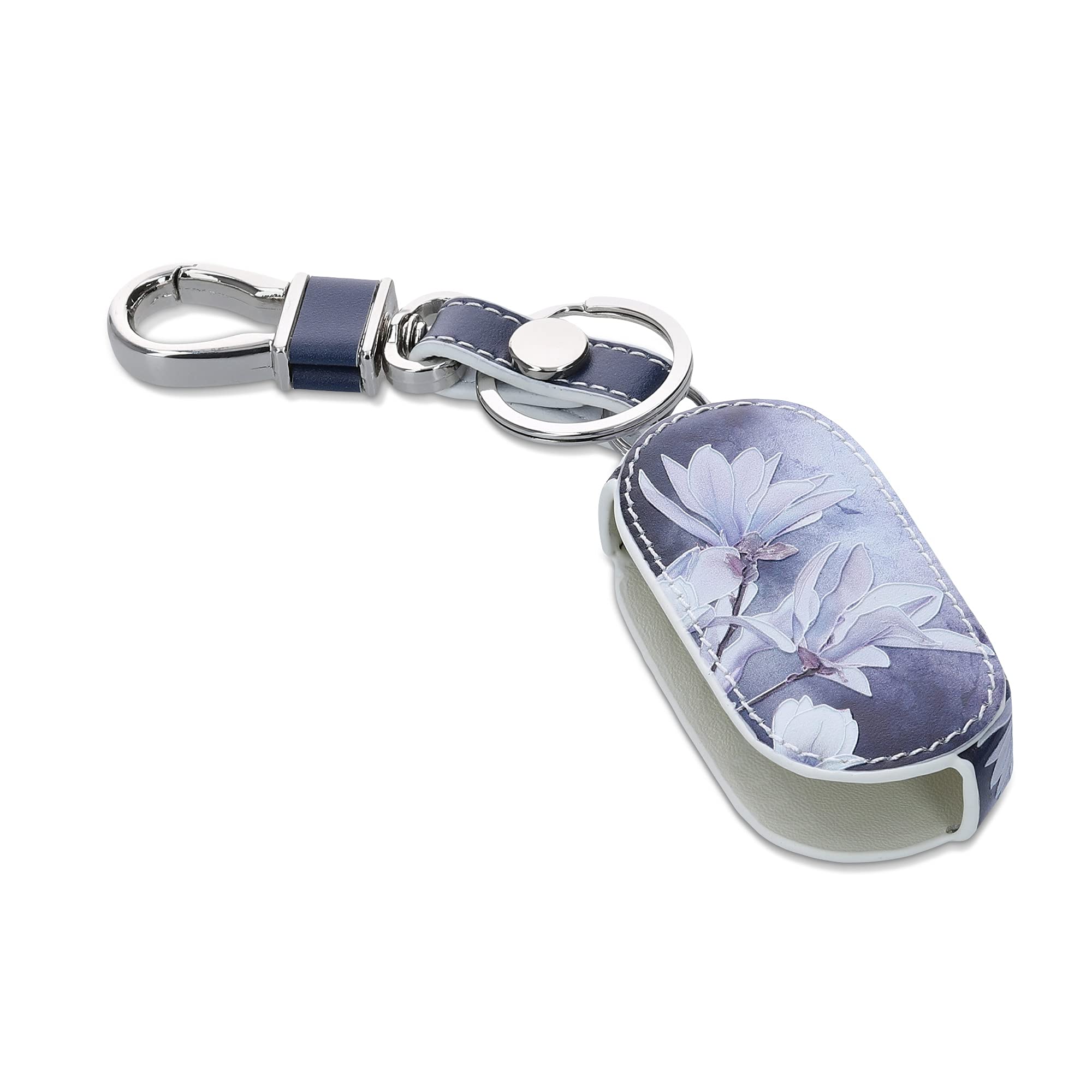 kwmobile Key Cover Compatible with Fiat Lancia 3 Button Car Flip Key - Faux Leather - Blooming Magnolia White/Grey/Blue