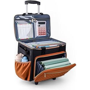 CRAIFLAY Rolling Teacher Bag, Fits 15.6" Laptop, With Cart, Brown | 4 Ways To Carry, 40L Large Cap, 1680 Oxford Puncture Resi