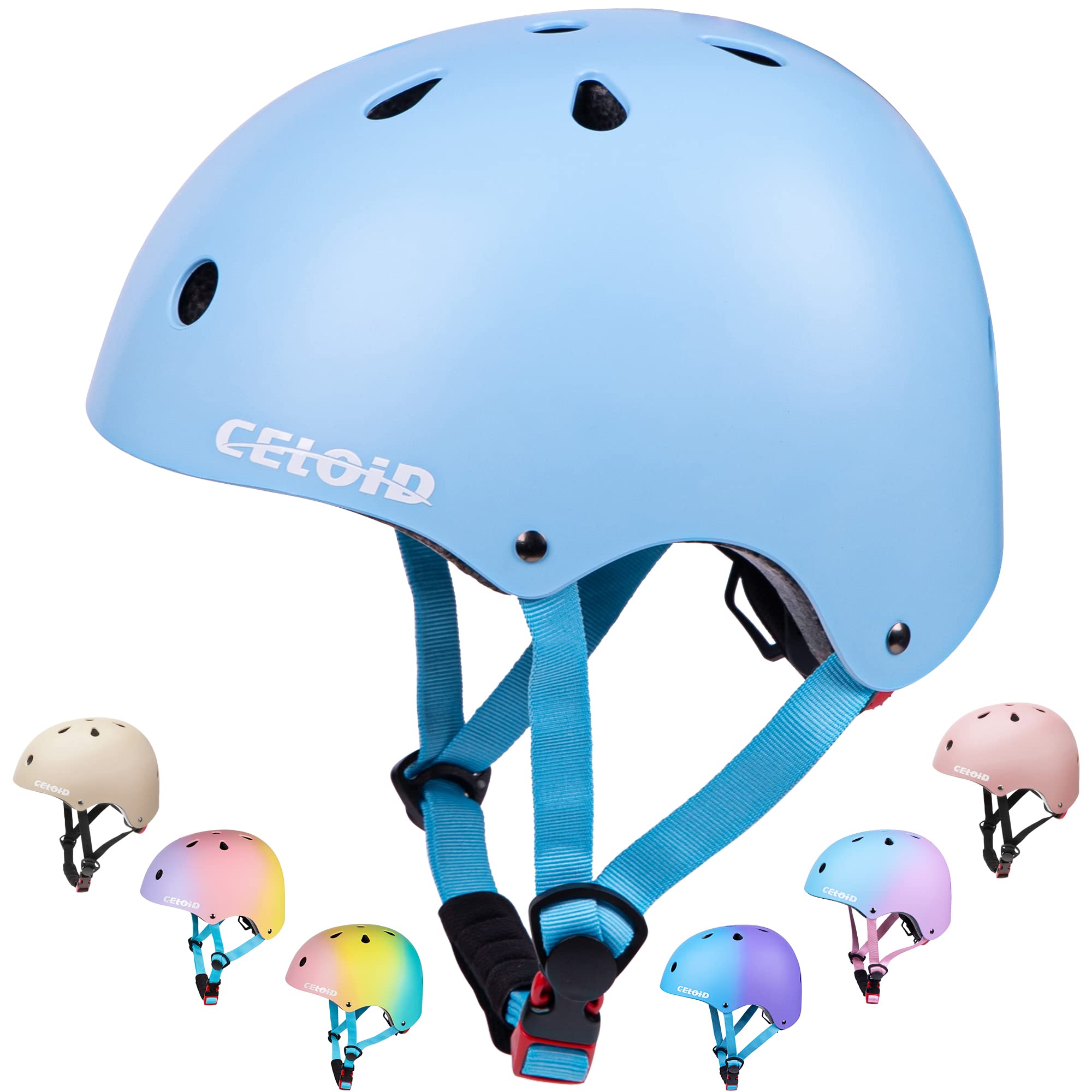 CELOID Kids Bike Helmet,Toddler Skateboard Helmets for Ages 5-8 Years Boys Girls，Adjustable Multi-Sport Bicycle Skateboarding Football Roller Skating Scooter Balance Bike Helmet,Light Skyblue