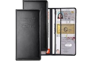 HOURUNTALL Car Accessories Registration and Insurance Holder,Leather Essential Card Magnetic Shut Wallet Vehicle Glove Box Organizer Case for Auto Driver License Document Truck Motorcycle Boat Men Women,Black