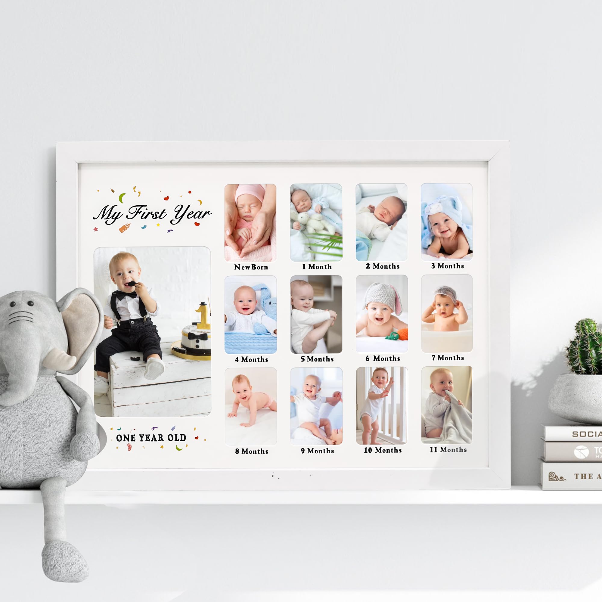 Baby First Years Photo Frames 12 Month Picture Frame 12 * 16 for Holds (1) 5x7 & (12) 2x3 Wallet Size Photos White