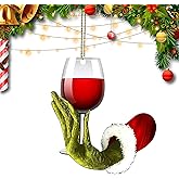 Christmas Ornaments 2025 - Funny Wine Cup Green Hanging Decorations for Tree, 2D Acrylic Christmas Tree Pendants, Indoor Holiday Decor, Party Decorations, Unique for Wine Lovers