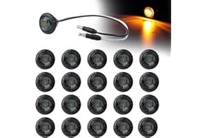 Ledvillage 20 Pcs 3/4 Inch Mini Round Smoked Lens Amber LED Button Side Marker Lights 3 LED with Connector Plugs for Trailer Truck Lorry SUV ATV RV Bus Clearance Signal Lamps 12V DC