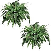 Keeplush 35” Artificial Boston Fern Bush Plant, 2 Faux Ferns for Outdoors Large, Fake Ferns Realistic Artificial Plants with 39 Fronds for Garden Porch Patio Home Office Living Room Decor Green