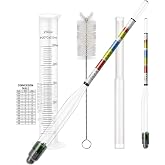 Triple Scale Alcohol Hydrometer(2 pcs)and Test Jar for Home Brew, Wine, Beer, Mead, Cider &amp; Kombucha - Combo Set of 250ml Plastic Cylinder, Cleaning Brush, Storage Bag - ABV, Brix and Gravity Test Kit