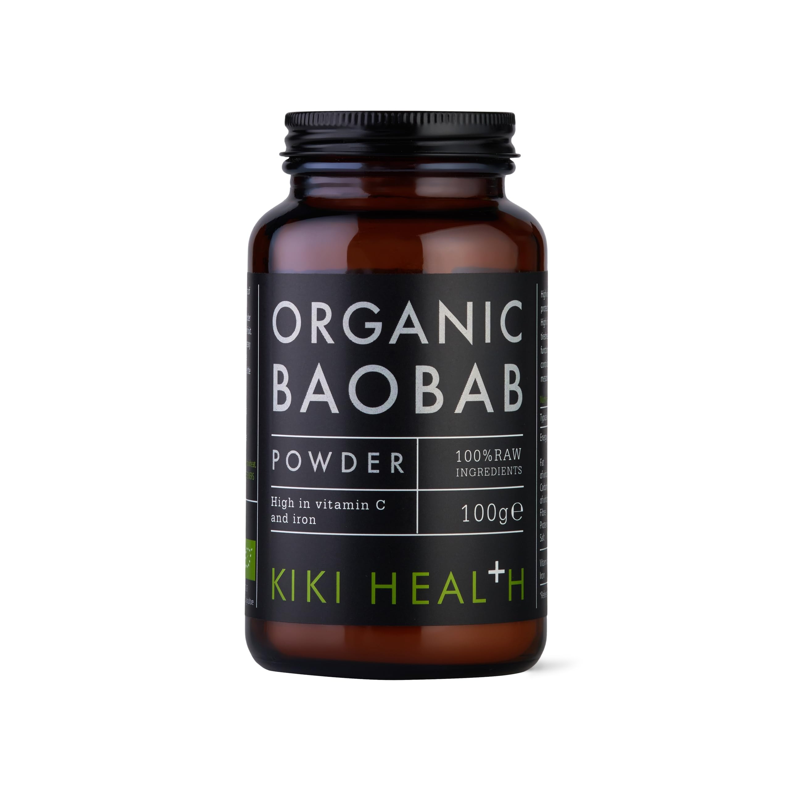 KIKI Health 100% Raw Organic Baobab Powder - Rich in Vitamin C, High Fibre & Antioxidants - Made in the UK, Vegan, Supports Healthy Skin, Digestion & Blood Sugar, Ideal for Smoothies & Juices -100 g