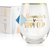 Onebttl Mommom Gifts for Grandma, Stemless Wine Glasses, for Grandmother on Mother's Day, Birthday, Mommom's Sippy Cup, 18 oz