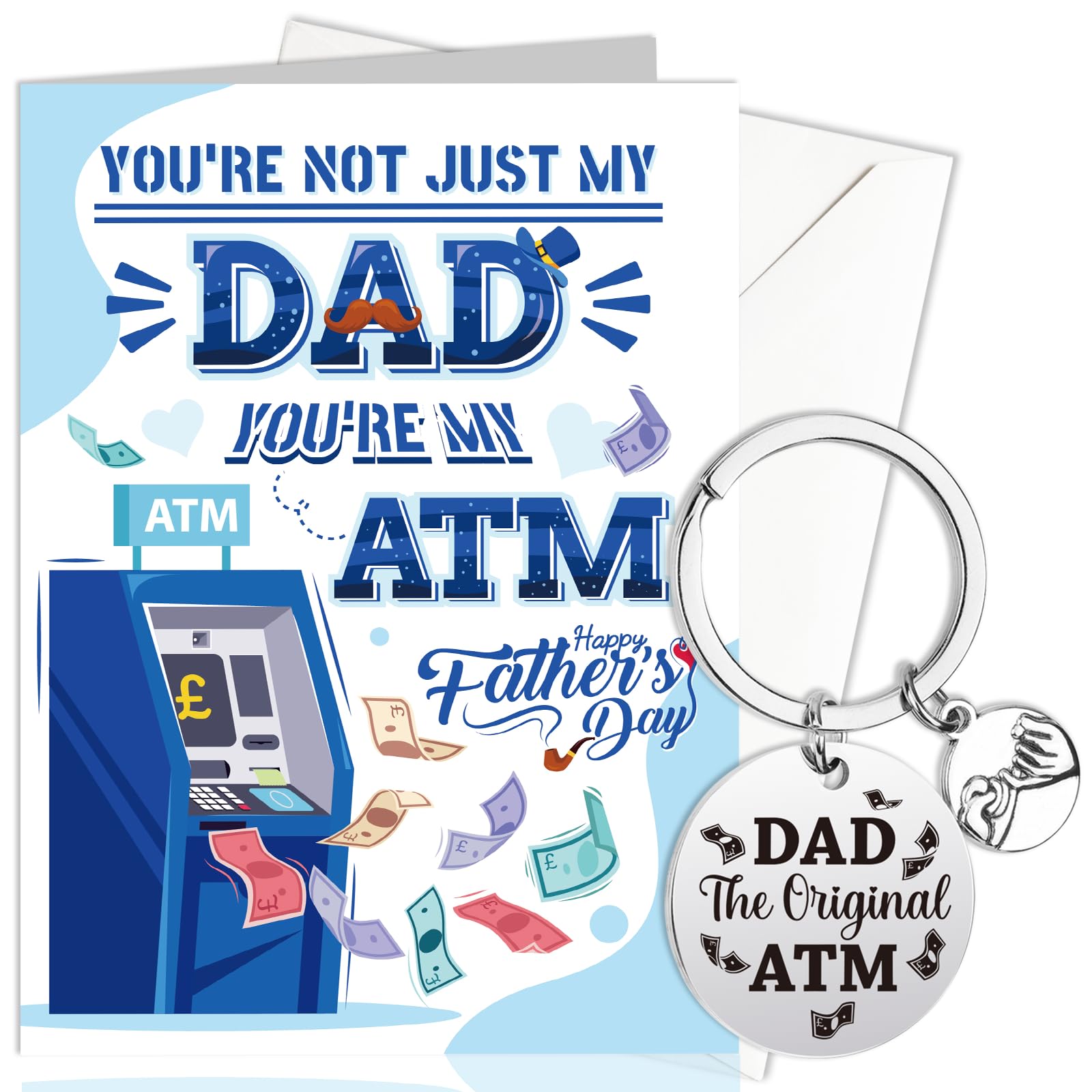 HOWAF Funny Fathers Day Card, Happy Father's Day Card from Daughter Son & Keyring, Funny Gifts for Dad, Fathers Day