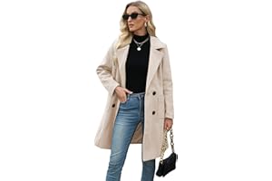 Bankeng Women Winter Wool Blend Camel Mid-Long Coat Notch Double-Breasted Lapel Jacket Outwear