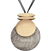 GelConnie Leather Necklace for Women Large Pendant Long Brown Necklace Circle Leather Choker Vintage Sweater Necklace Gold Chunky Boho Necklaces for Women