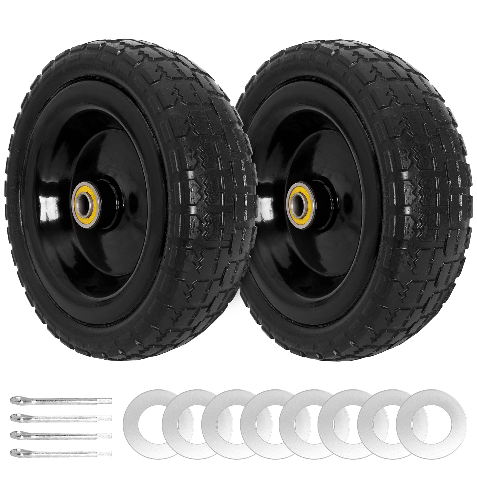 Photo 1 of budrash 4.10/3.50-4 Tire and Wheel Flat Free, 10" Solid Rubber Tires with 5/8" Axle Bore Hole for Hand Truck, Dolly, Wagon, Garden Cart, Snowblower, Generator, Trolley, 2 Pack