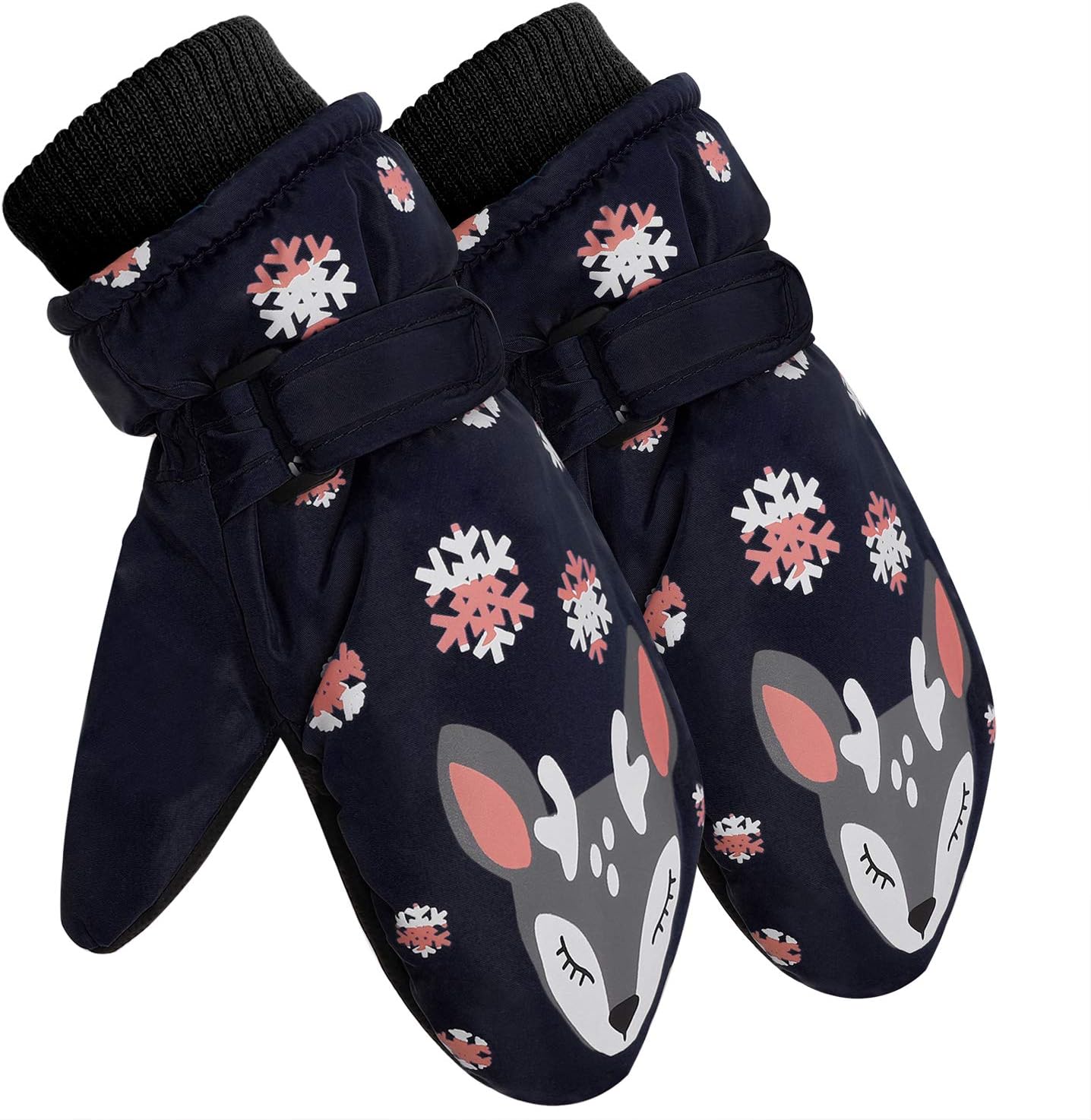 Kids Reindeer Cartoon Snowboarding Skiing Gloves Inside Thick Soft Plush Padded Super Warm Winter Lovely Gloves Anti-slip Waterproof Mittens for Boys Girls Age 3-7 Years Old (Royal Blue) - Image 3