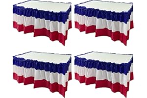 WEHHBTYE 4 Pack Plastic Patriotic Table Skirts - 29in x 14ft 4th of July Table Skirt for Veterans Day Memorial Day Independence Day Decoration, Red White Blue (Blue)