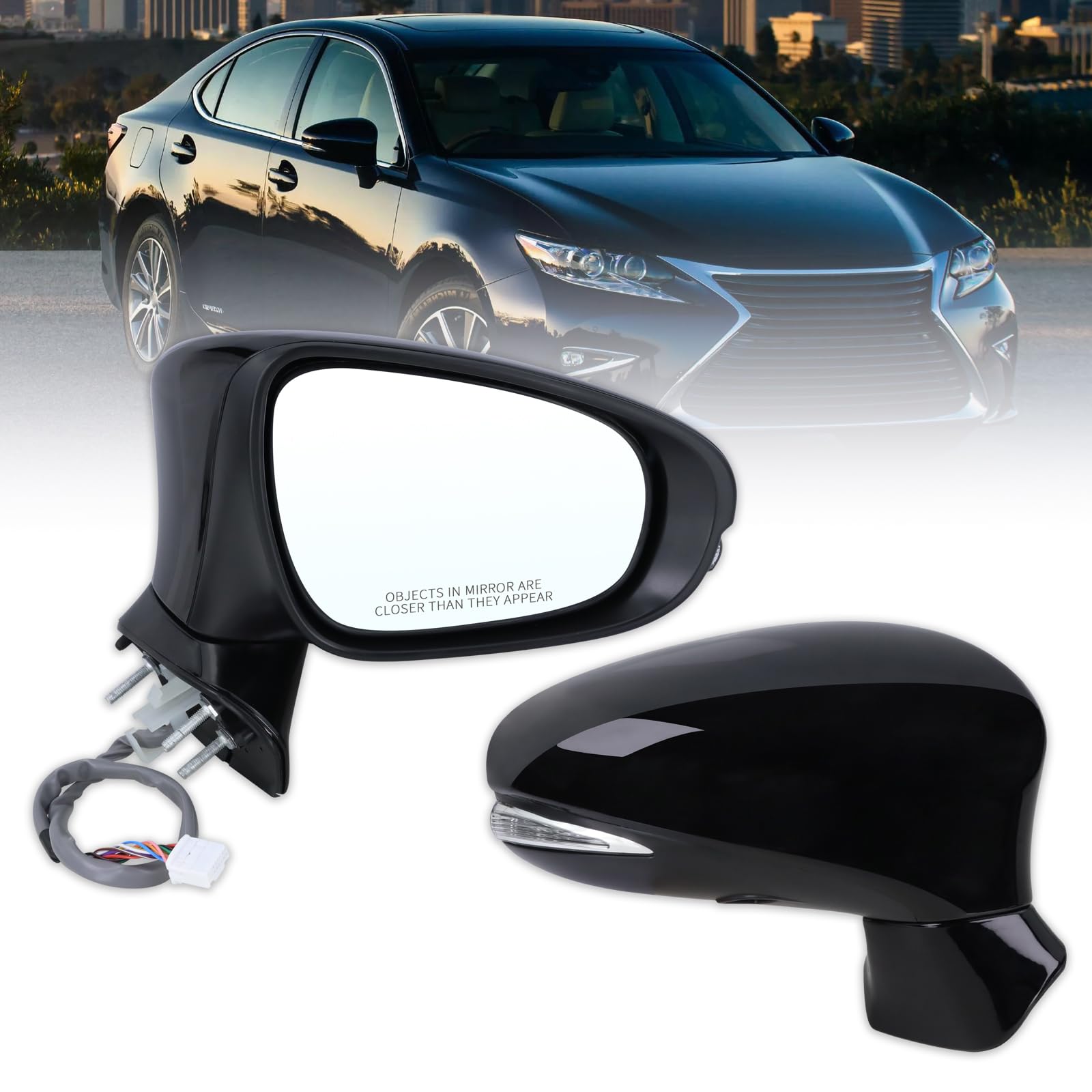 Photo 1 of Lqito Right Passenger Side Mirror Compatible With 2013-2018 Lexus ES350 ES300H With Manual Folding Power Glass Heated Turn Signal Puddle Light Mirror Memory Black Replace#87910-33A91-C0(11Pins)