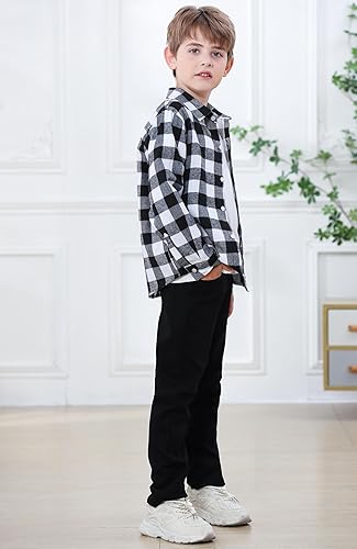 Boys Flannel Plaid Shirt Long Sleeve Button Down Shirt Tops Black