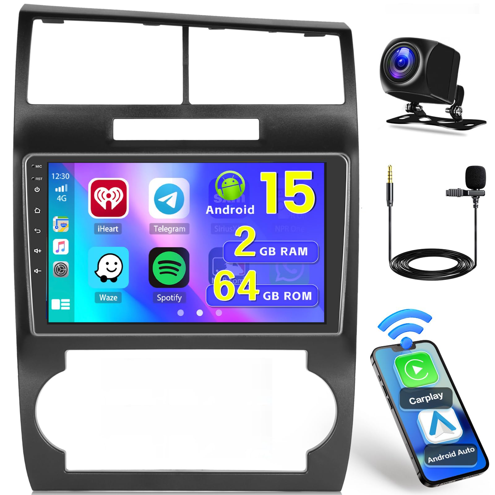 Photo 1 of 2+64G for Dodge Charger/Magnum 2005 2006 2007 Android 15 Car Stereo, Hikity 9" Touchscreen Car Radio with Wireless Carplay Android Auto 5G WiFi FM/EQ Mirror Link/GPS/Bluetooth/SWC/Backup Cam+Mic