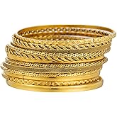 RINTOLER 16Pcs Gold Bangle Bracelets for Women - Multi Layer Stackable Textured Bracelets Boho Jewelrys Set.