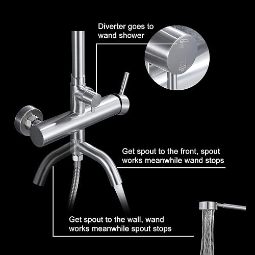 Foroute SS304 Outdoor Shower Kit – Brushed Nickel, High Pressure 10” Rainfall With Handheld, 3-Function Diverter Complete System
