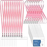 100 Pcs Lanyards for ID Badges and 100 Pcs Clear Name Tag Holders Reusable Lanyard with Clip Plastic ID Card Badge Holder Name Badges for Adults Kids Business School Office Supplies (Pink)