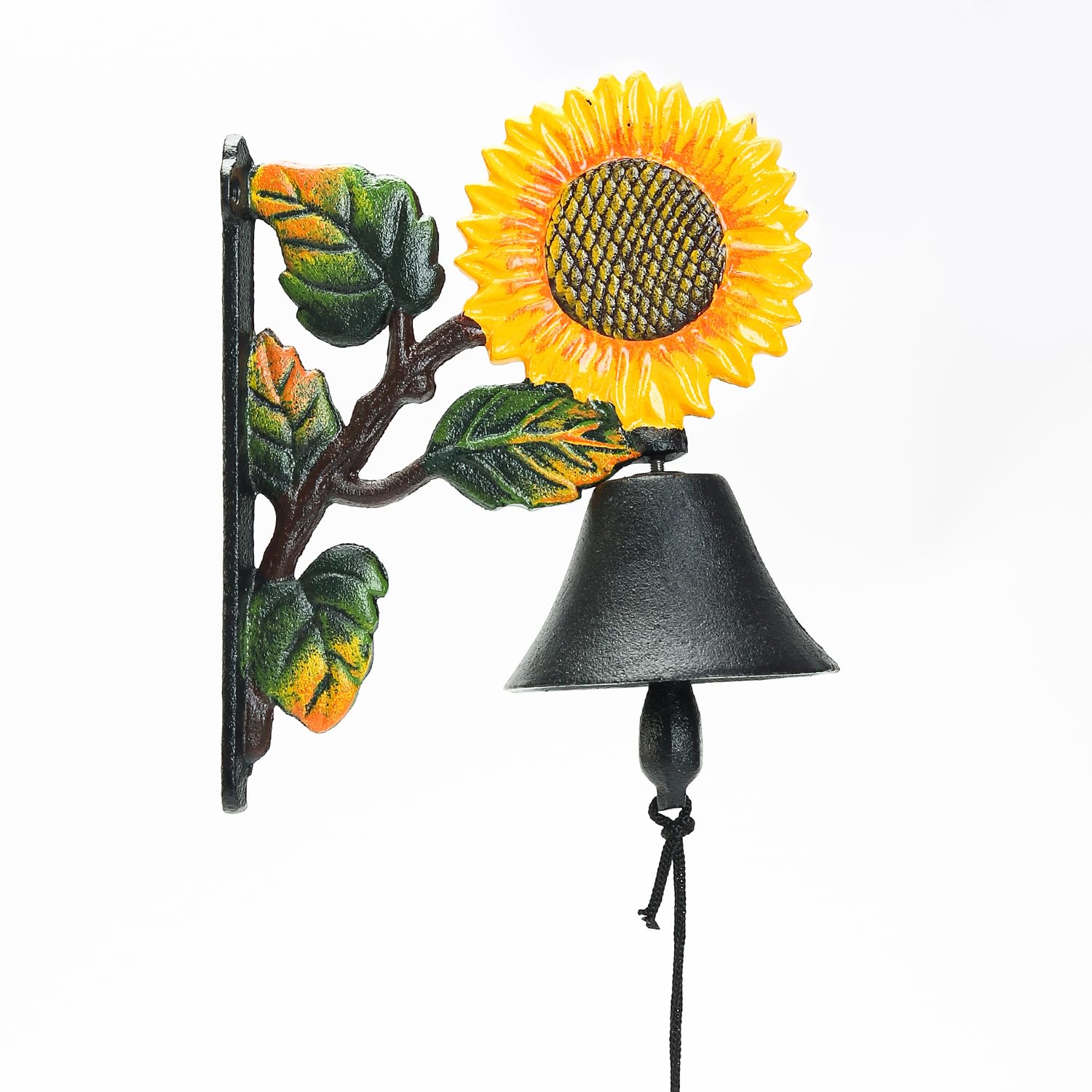 Sungmor Heavy Duty Cast Iron Sunflower Hand Bell - Hand-Painted Wall Decor for Indoor/Outdoor Use
