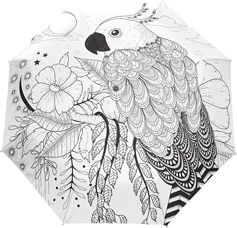 Amazon Co Jp アートオウム鳥自動開閉式折りたたみ傘 Uv 保護 自動 オープンクローズ 折りたたみ 旅行用 ホーム キッチン