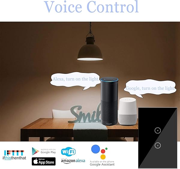 Jinvoo Interruptor de panel de EE UU con vidrio templado remoto para telfono inteligente y funcin de temporizador compatible con Alexa y Google Home Negro