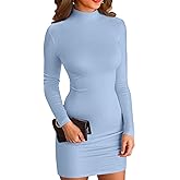 VICHYIE Women Mock Neck Ribbed Bodycon Dress Long Sleeve Mini Pencil Dresses
