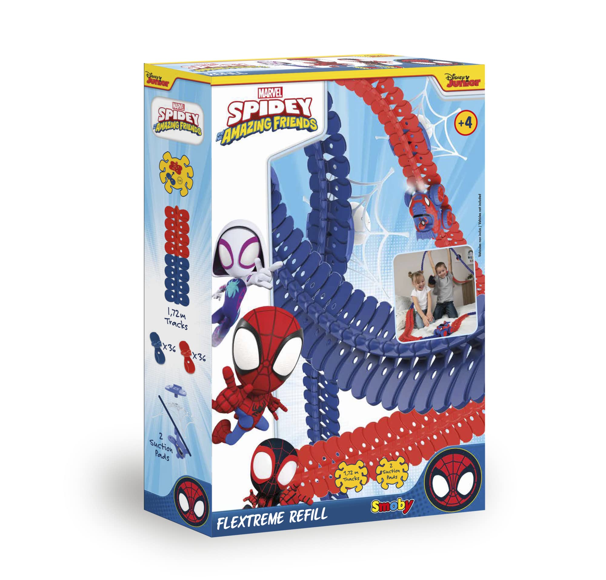 Smoby - Spidey - FleXtreme - Track Refill - 1m72 of Additional Car Circuit - 72 Flexible and Modular Tracks + 2 Suction Cups for Fixing - From 4 Years Old