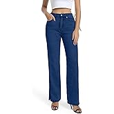 Guaile Womens Jeans High Waisted Stretchy Straight Leg Split Hem Jeans for Women Trendy Classic Denim