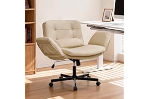 DRMBOOK Dual Layer Criss Cross Legged Chair, Comfy Rolling Office Desk Chair with Flip-Up Armrests & Wheels, Wide Swivel Vani