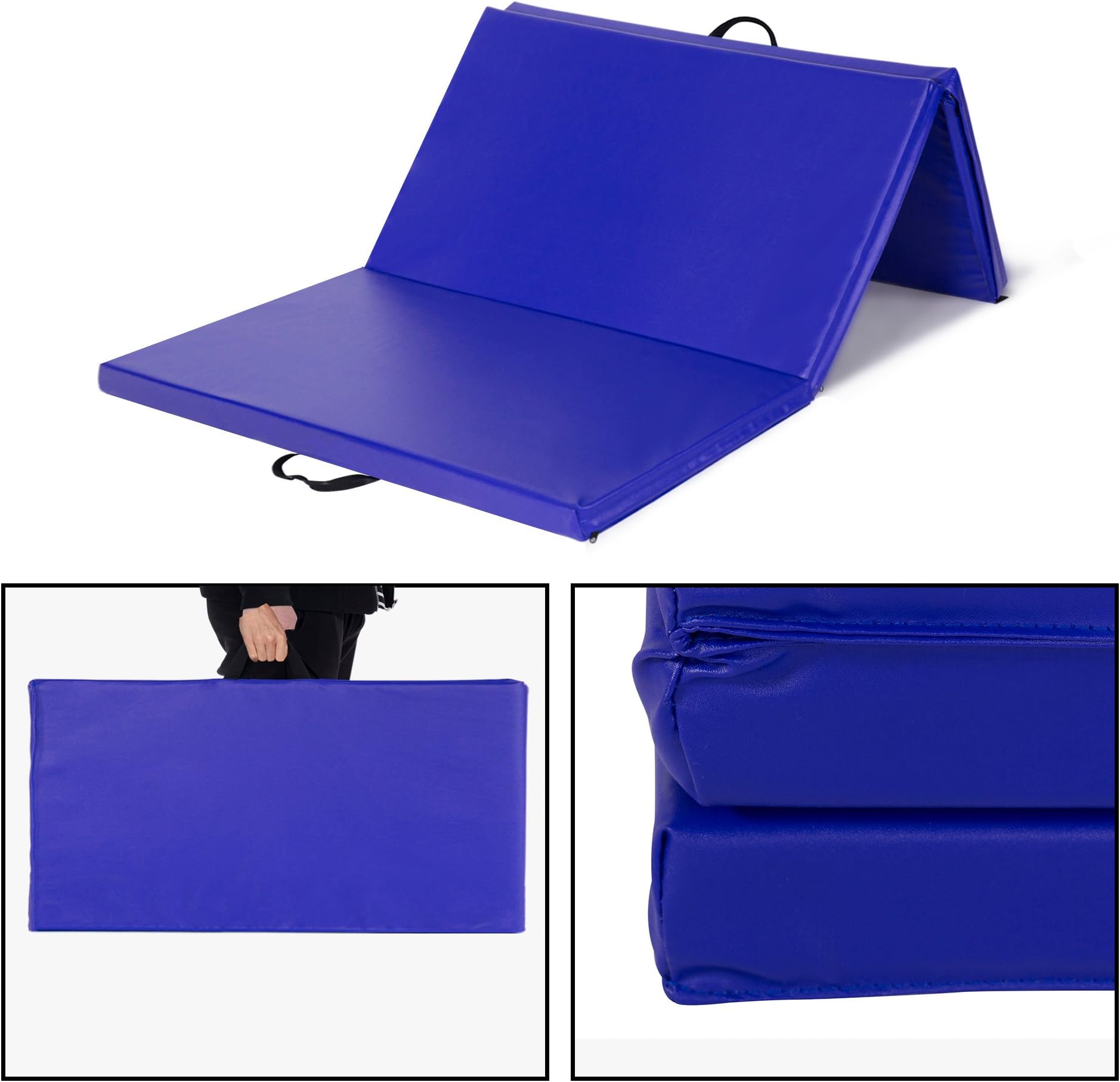 Sportmad 4'x6'x3/4'x8'x3 Gymnastics Mat Thick Folding Panel Gym Mat Thicker Tumbling Mat Material Arts Gym Exercise Aerobics Fitness Home Yoga Cheerlanding with Handle Compatibility (Blue Black)