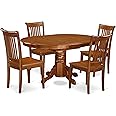 East West Furniture AVPO5-SBR-W 5 Piece Dining Room Table Set Includes an Oval Kitchen Table with Butterfly Leaf and 4 Dining Chairs, 42x60 Inch, Saddle Brown