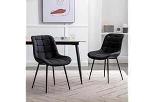 DYHOME Dining Chairs Set of 2, Black Dining Room Chair of upholstered Leather, Mid Century Modern Kitchen Chairs with Metal L