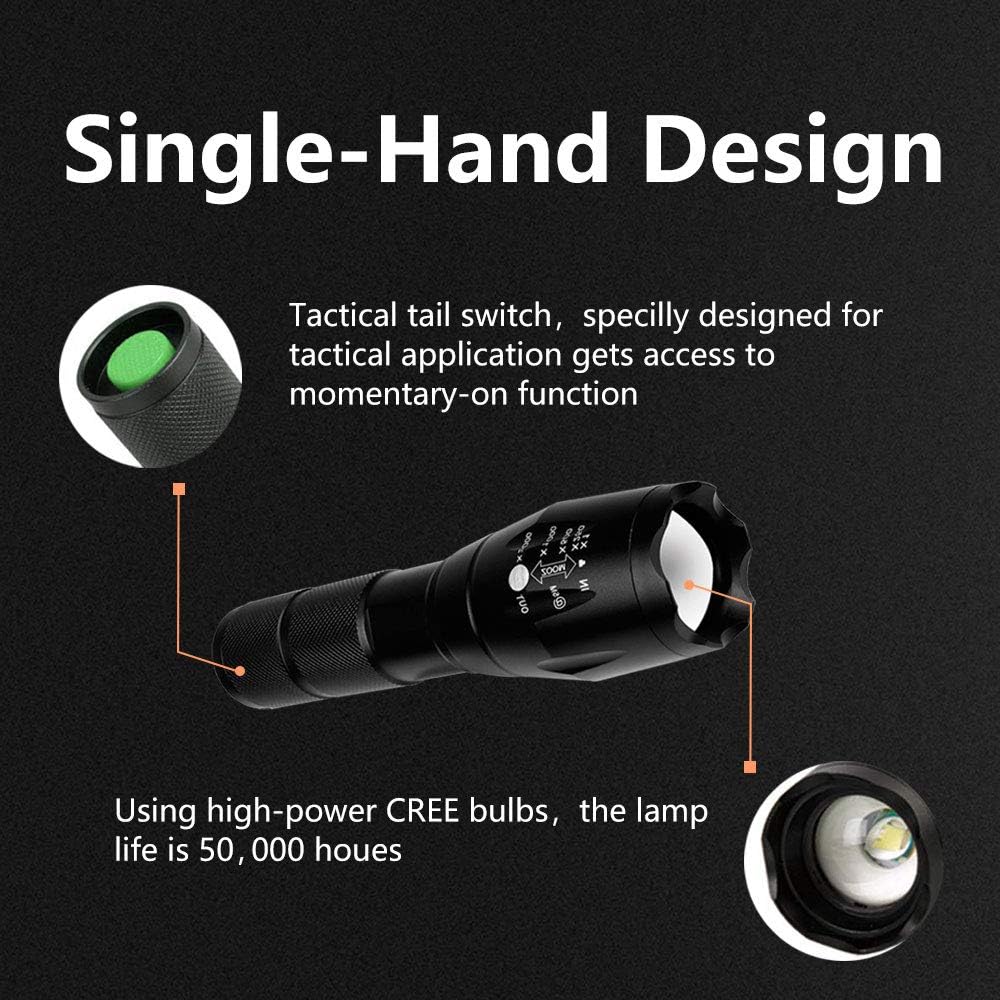 Flashlights, SONATA LED Tactical Flashlight (2 PACK), Handheld Light with High Lumens, Zoomable, 5 Modes, Water Resistant, for Camping, Outdoor, Emergency, Everyday Flashlights - - 