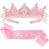 CUBACO Birthday Crown Headband 5th Birthday Girl Sash, Birthday Girl Headband Princess Pink Crown 5 Year Old Girl Gift Outfit Birthday Decorations,Suitable for Party Favors Decorations